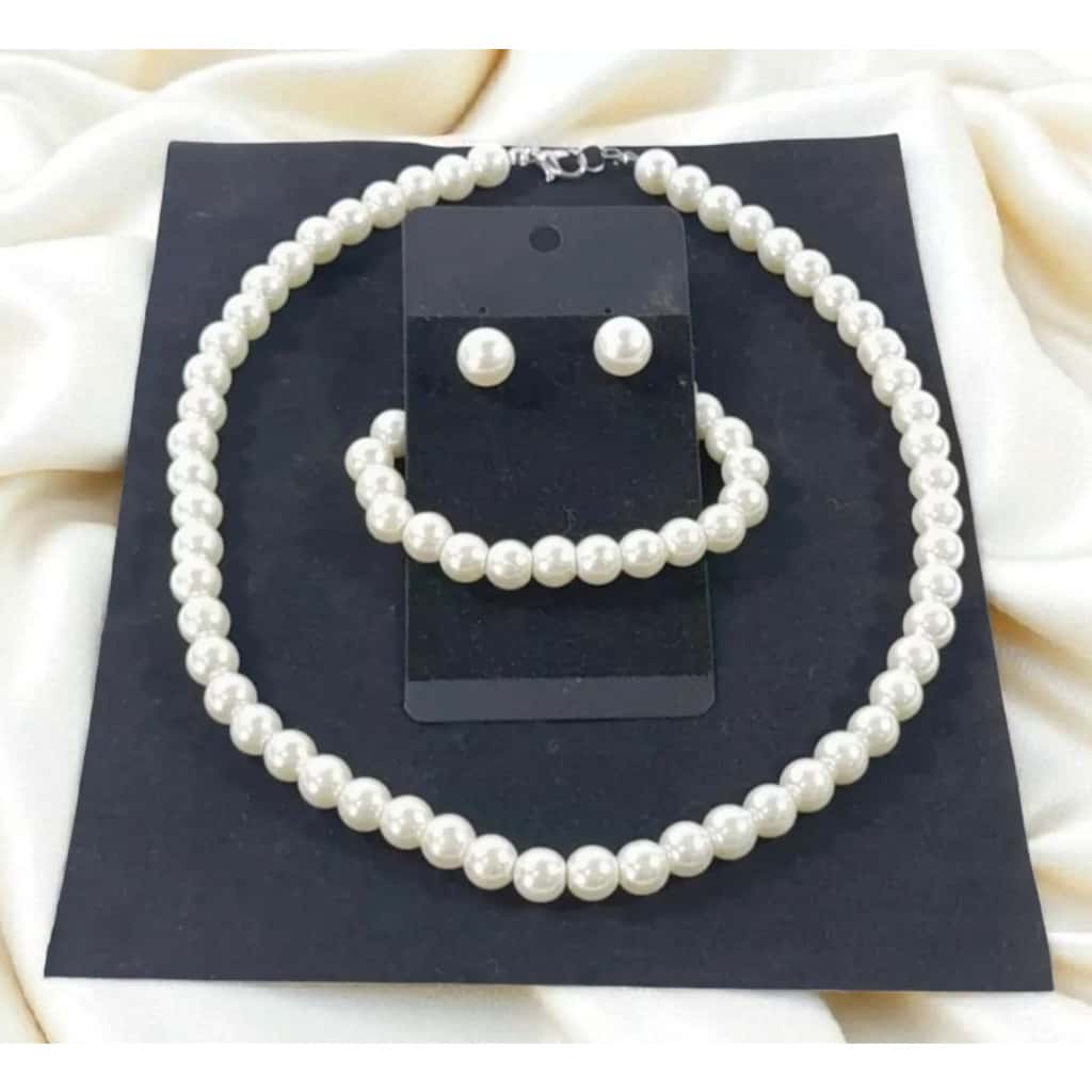 Brinco Colar e Pulseira de Pérola Kit Retrô Anos 60, imagem 1 de 1