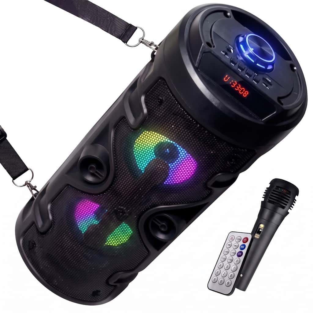 Caixa De Som Alto Falante Torre Bluetooth Grave Som Potente Rgb Microfone Aux Controle P2 Micro SD USB Radio FM Karaoke, imagem 1 de 1