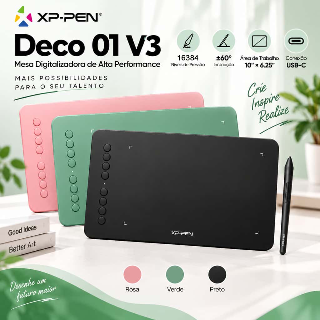 XPPen Deco 01 V3 Mesa Digitalizadora com 16384 Níveis de Pressão,8 Teclas de Atalho Compatível com Android Windows Linux, imagem 1 de 1