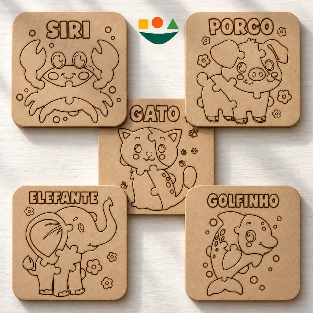 Kit Quebra Cabeça Infantil MDF Cru Animais Educativo Pedagógico Lembrancinha 5 10 20 40 Unidades Budamix, imagem 1 de 1
