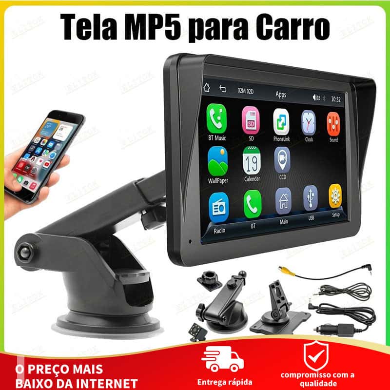 Tela MP5 para Carro 7 Polegadas Touch Bluetooth 5.0 CarPlay Android Auto USB FM Suporte Câmera de Ré acessórios de carro, imagem 1 de 1
