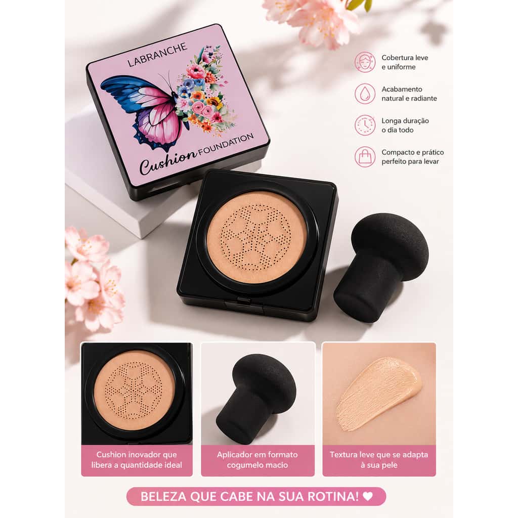 Bb Cream Base Cushion Facial Labranche Com Esponja Cogumelo Acabamento Natural Longa Duração Cobertura Alta, imagem 1 de 1