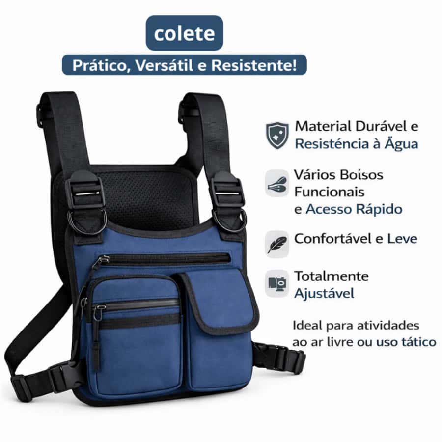 Mochila Pochete Tática Masculina Impermeável Preta Versátil - Bolsa de Peito Esportiva, imagem 1 de 1