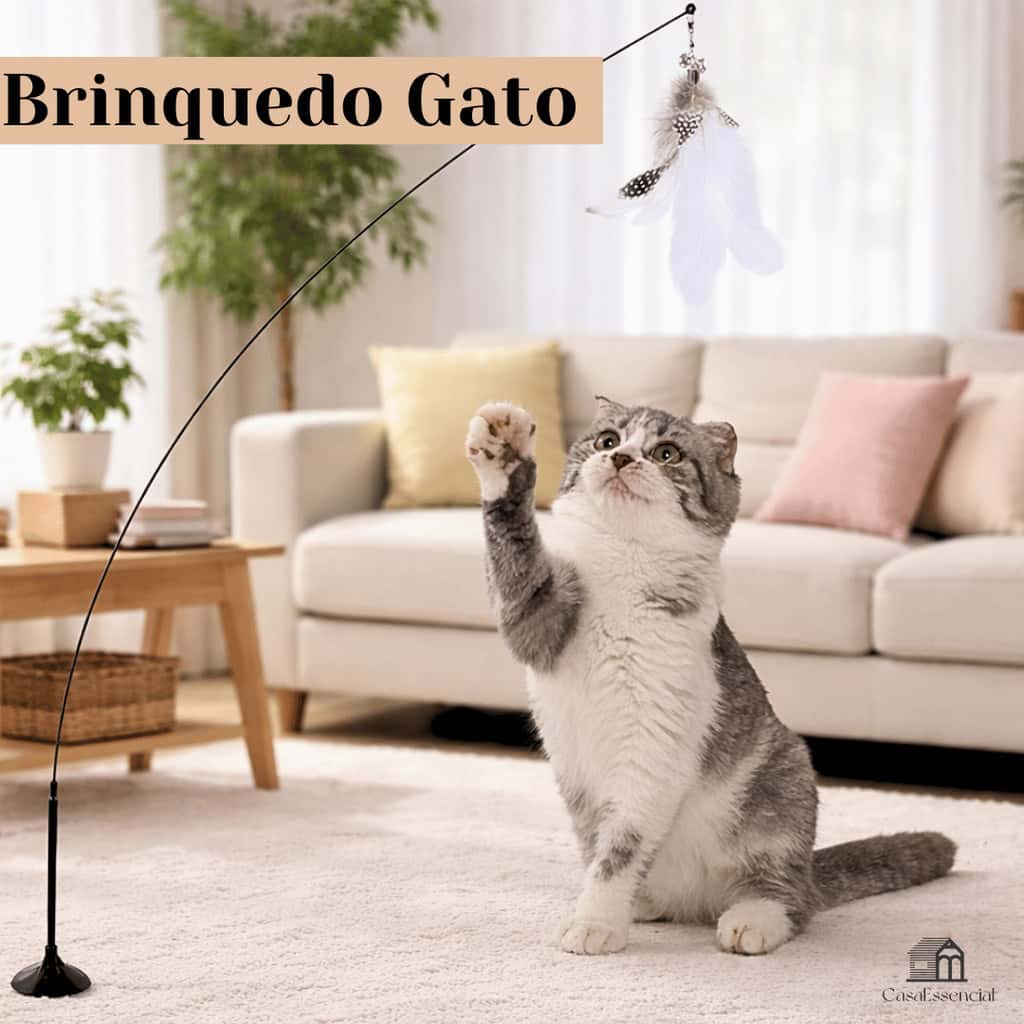 Brinquedo Interativo Varinha Pena Com Ventosa Com Sino Fixa No Chão Parede Para Gatos Adultos e Filhotes, imagem 1 de 1