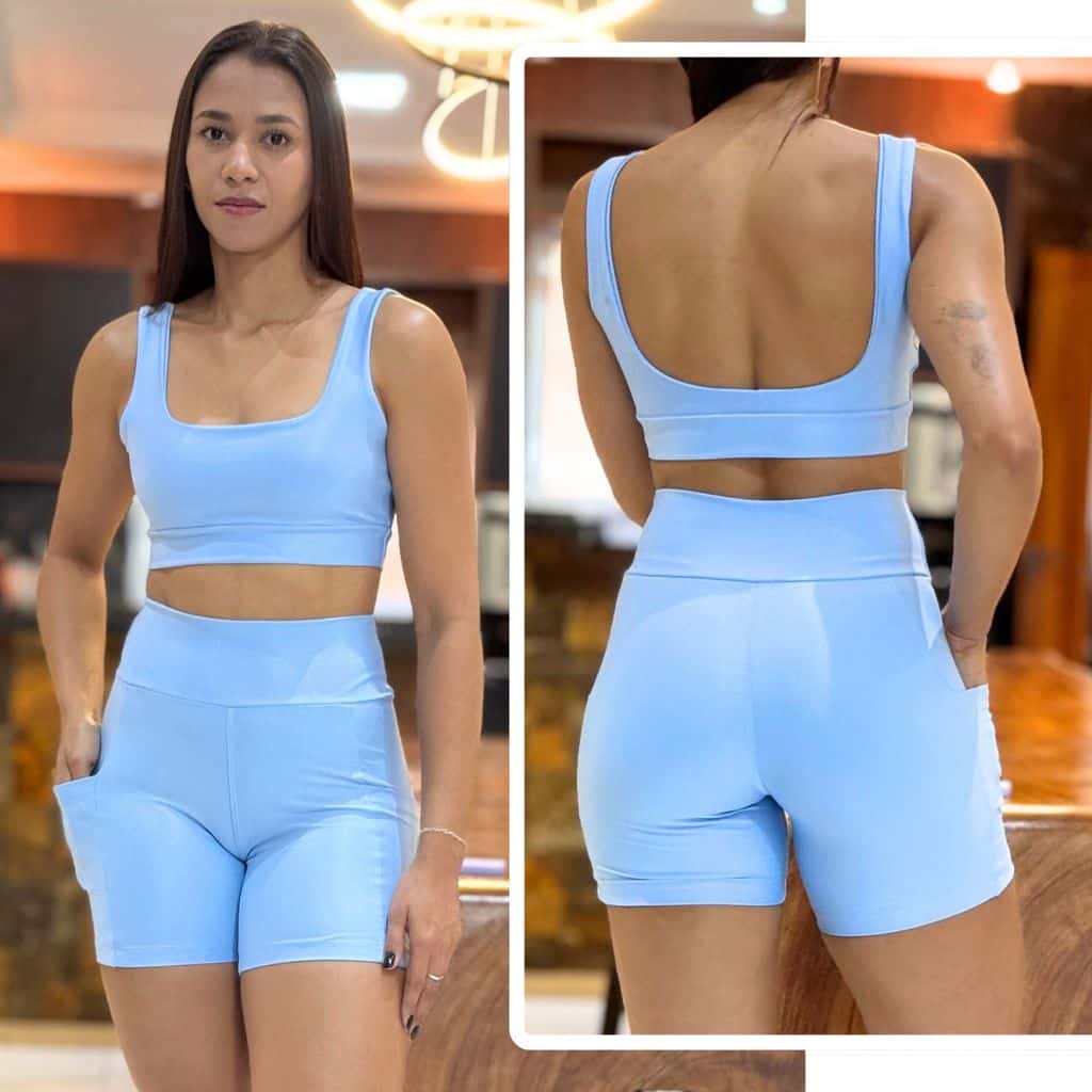 Conjunto de Academia Feminino Short com Bolso Zero Transparência e Cintura Alta + Top com Forro Duplo, imagem 1 de 1