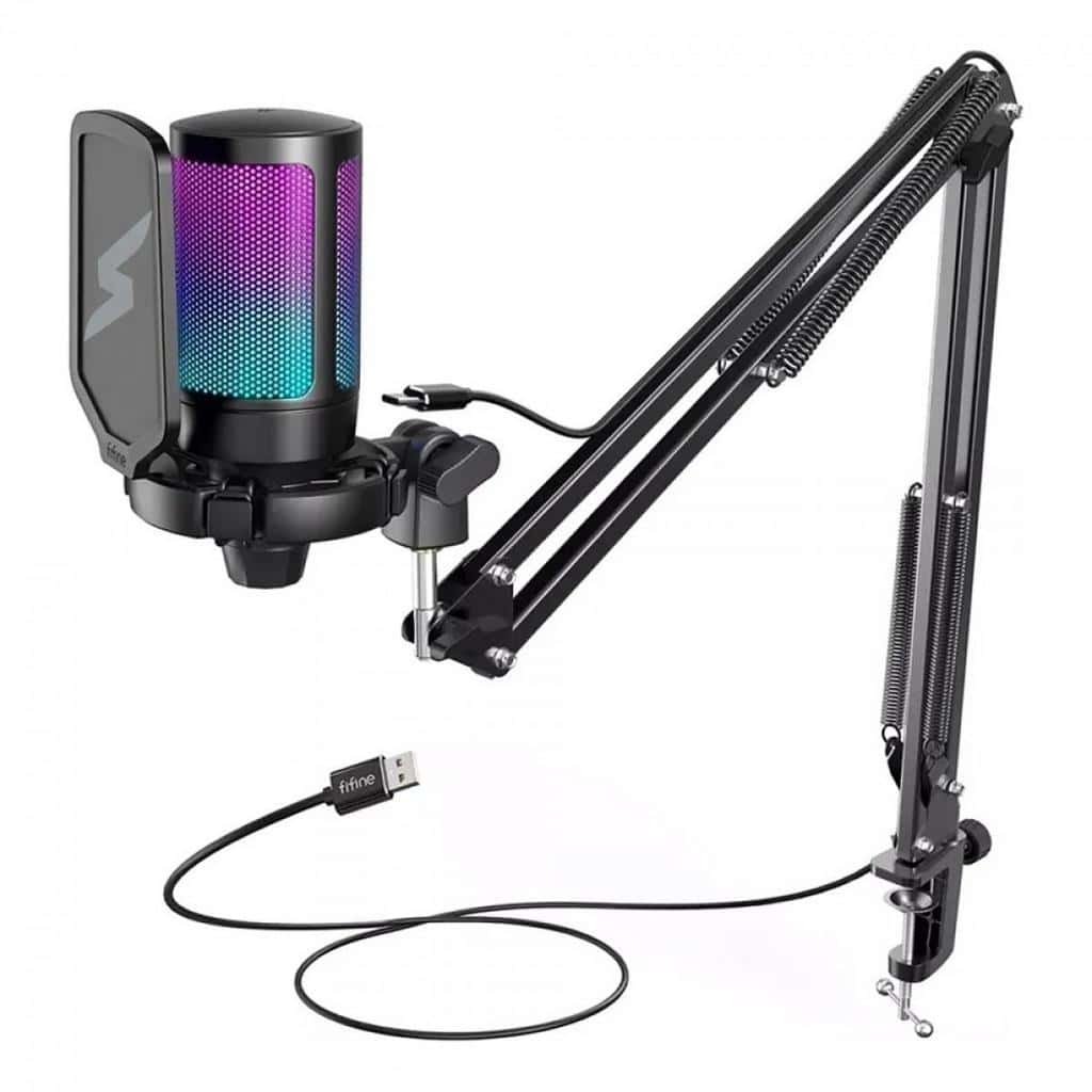 Microfone Gamer Fifine SuperFrame Edition SFM1 RGB USB Black Com Braço Articulado, imagem 1 de 1