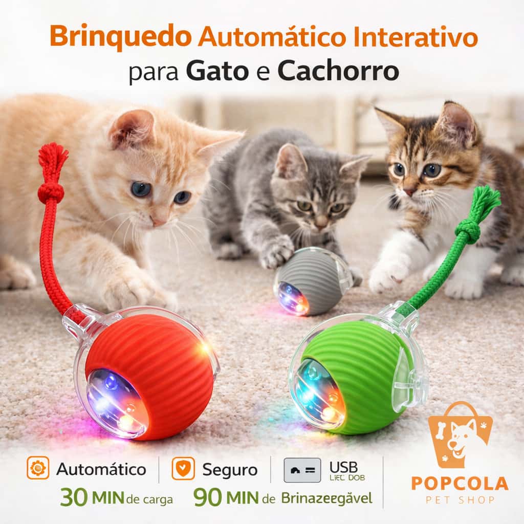 Bola Interativa Automática Pet Cães Gatos Recarregável USB Brinquedo Elétrico Inteligente, imagem 1 de 1