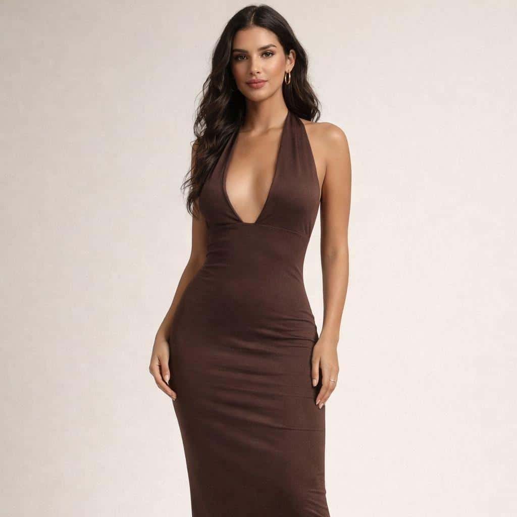 Vestido Feminino Longo Com Decote Abertura Nos Seios Moda Feminina Dia A Dia Verao Liso Luxo, imagem 1 de 1