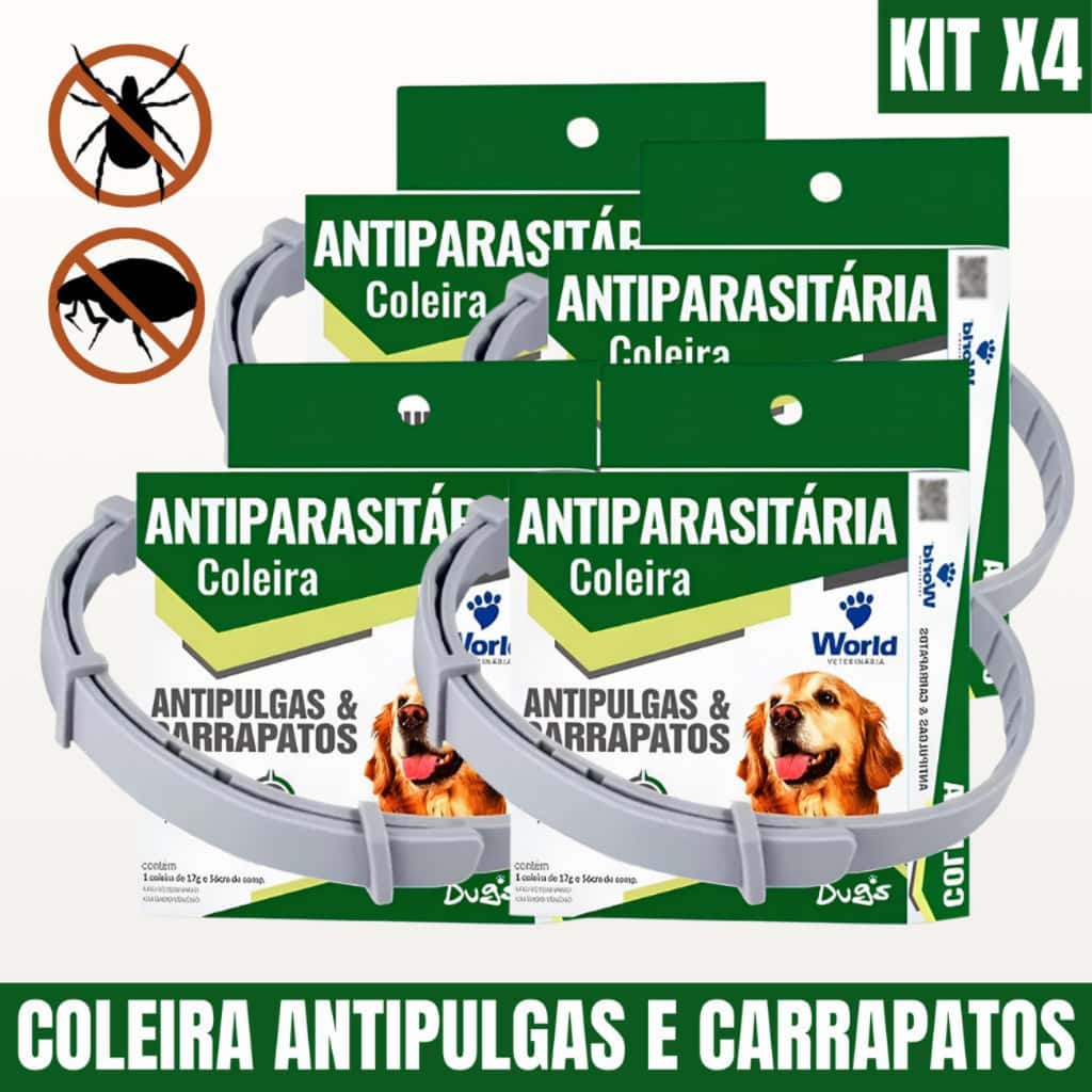 Kit 4 Coleiras Antiparasitária Dugs Antipulgas e Carrapatos Cães World Veterinária, imagem 1 de 1