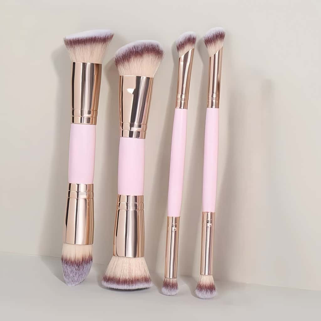 Kit 4 Pincéis de Maquiagem Multifuncionais Duo Ponta – Pincéis Faciais para Base, Corretivo e Blush, imagem 1 de 1