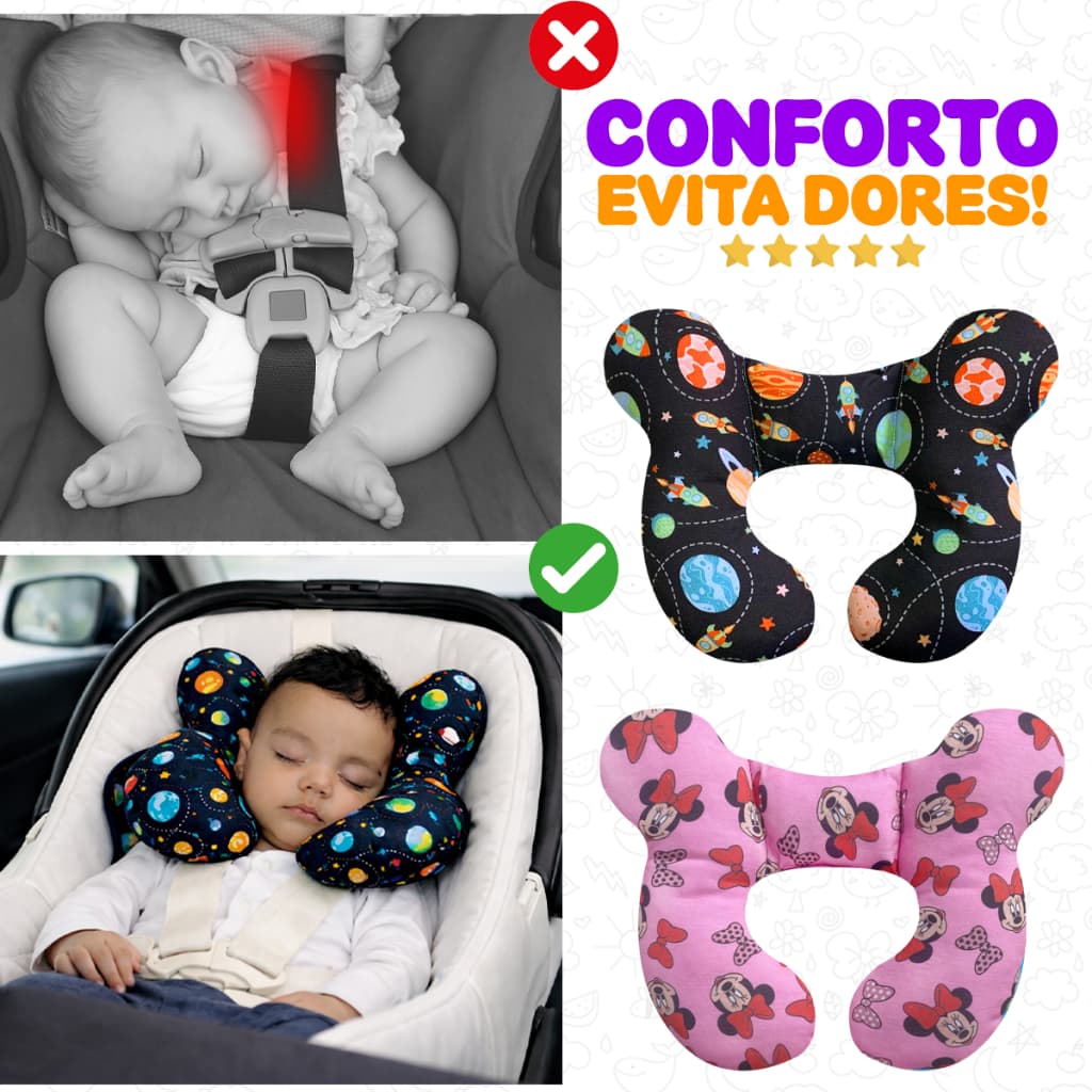 Almofada para Pescoço Bebe Conforto fofinha Apoio de Cabeça 100% Algodão