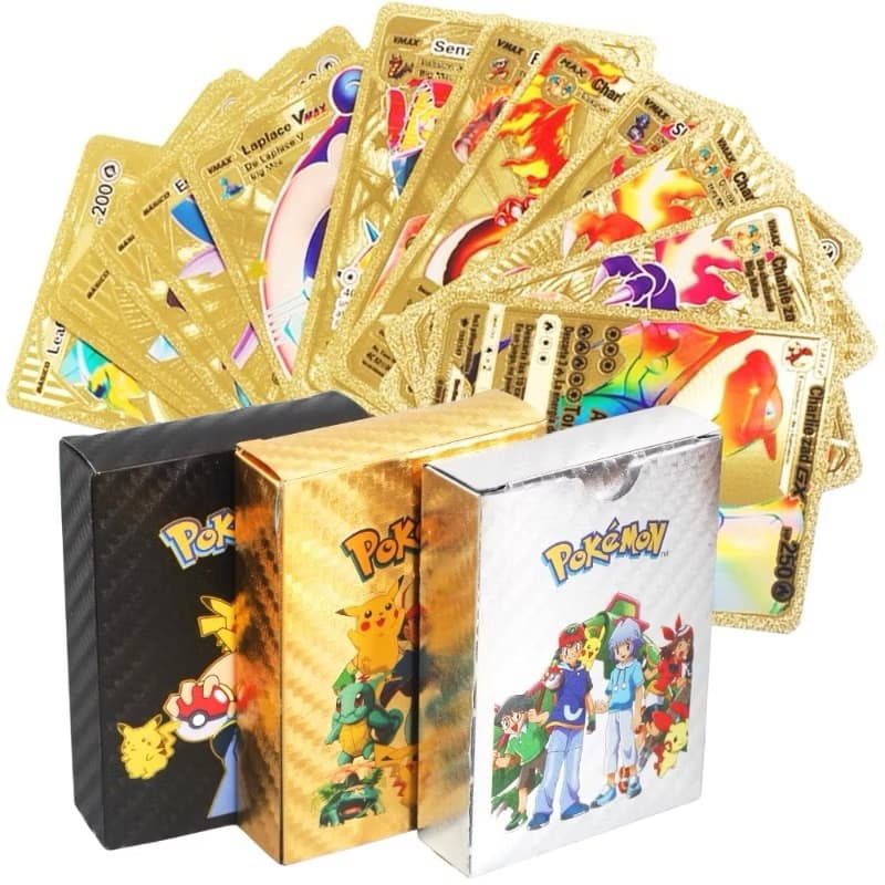55 PCS Cartões Pokemon Metal Gold Vmax GX Energy Card Charizard Pikachu Coleção Rara Treinador De Batalha Lote Booster