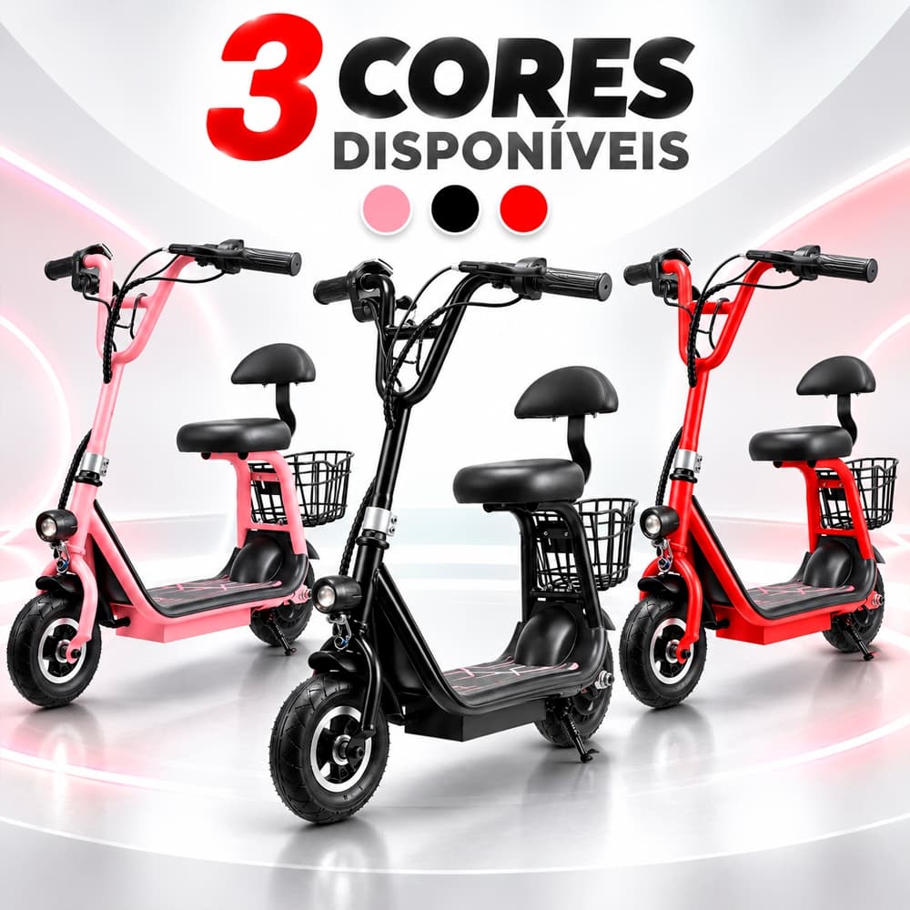 Patinete Elétrico Infantil 3 Velocidades Com Bluetooth 350w 80Kg Com Assento e Cesto