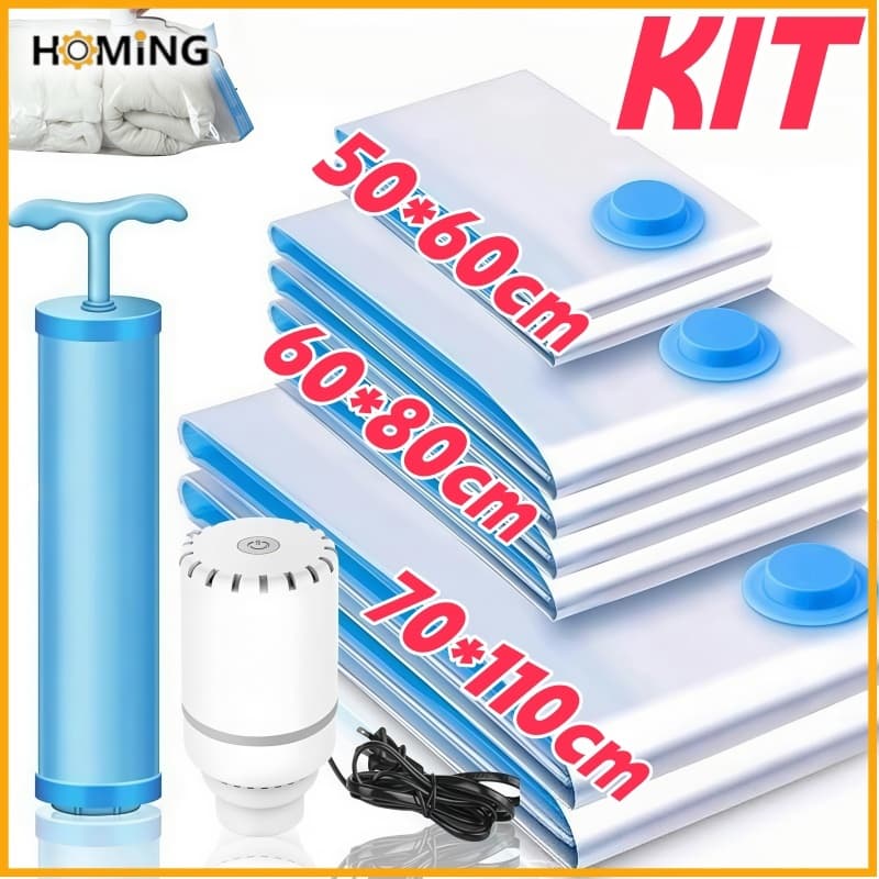 Kit 3/5/8 Saco A Vácuo Grande Organizador Edredom Coberto Mala Roupa Viagem De Cama com ou sem  Bomba