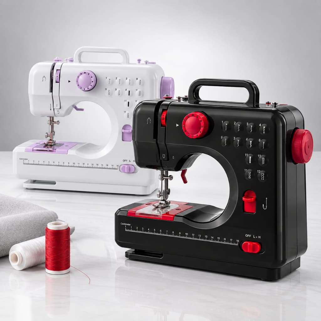 Mini Máquina de Costura Doméstica Multifuncional – 12 Pontos – Compacta e Prática