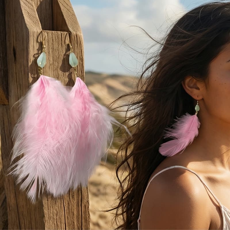 Brincos de Penas Carnaval Preto e Pluma Branca para Festa Brinco de Pena Rosa e Verde para Dia a Dia
