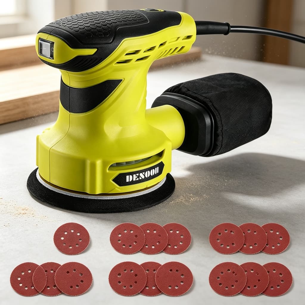 Lixadeira Elétrica Orbital Roto Professional 300W com Coletor de Pó 16 pcs lixa e Disco de Lixa 125mm