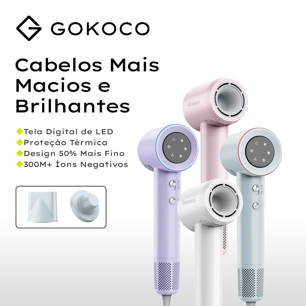 GOKOCO Secador de Cabelo GD029 Alta Velocidade Secador íons negativos Profissional 1500W de 2 Minutos Secagem Rápida
