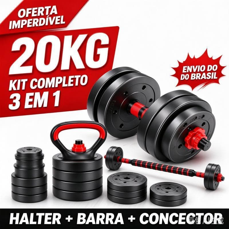 Kit Academia em Casa 15kg/20kg Halteres Ajustáveis,Inclui Barra Longa e Presilhas de Segurança