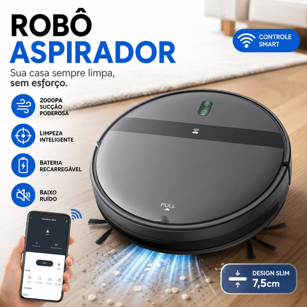 Robô de Limpeza Inteligente Aspirador Automático Anti-colisão Anti-queda Recarregável USB Bateria de alta duração