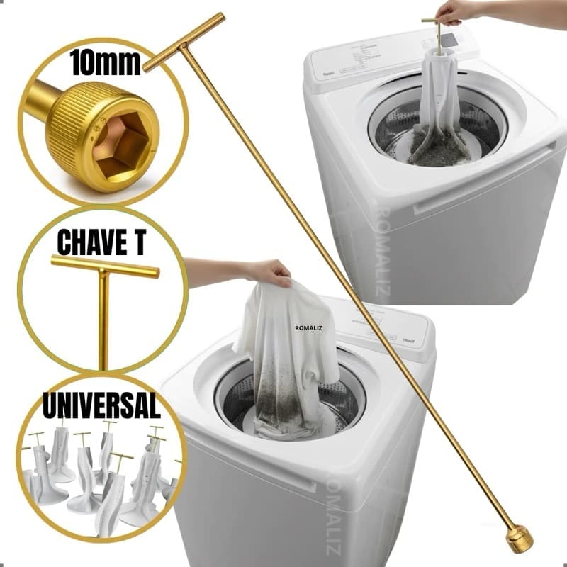 Chave T 10mm Longa de Máquina de Lavar Roupa Retirar Abrir Agitador Marcas Modelo Universal
