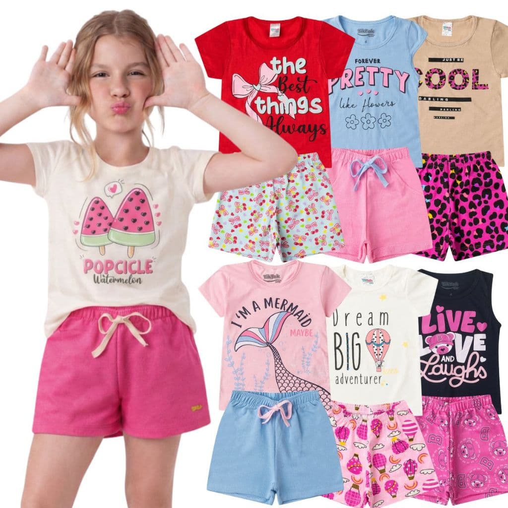 Kit 6 Peças 3 Conjuntos de Roupa Infantil Menina Verão Feminino
