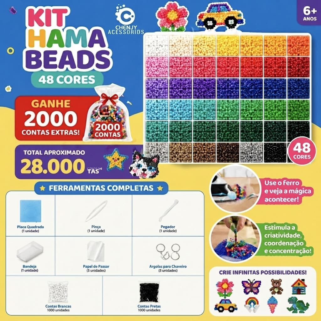 Kit Compreto Com Ferramentas 24-48 cores 2.6mm Perler Hama Beads DIY  Envio Imediato