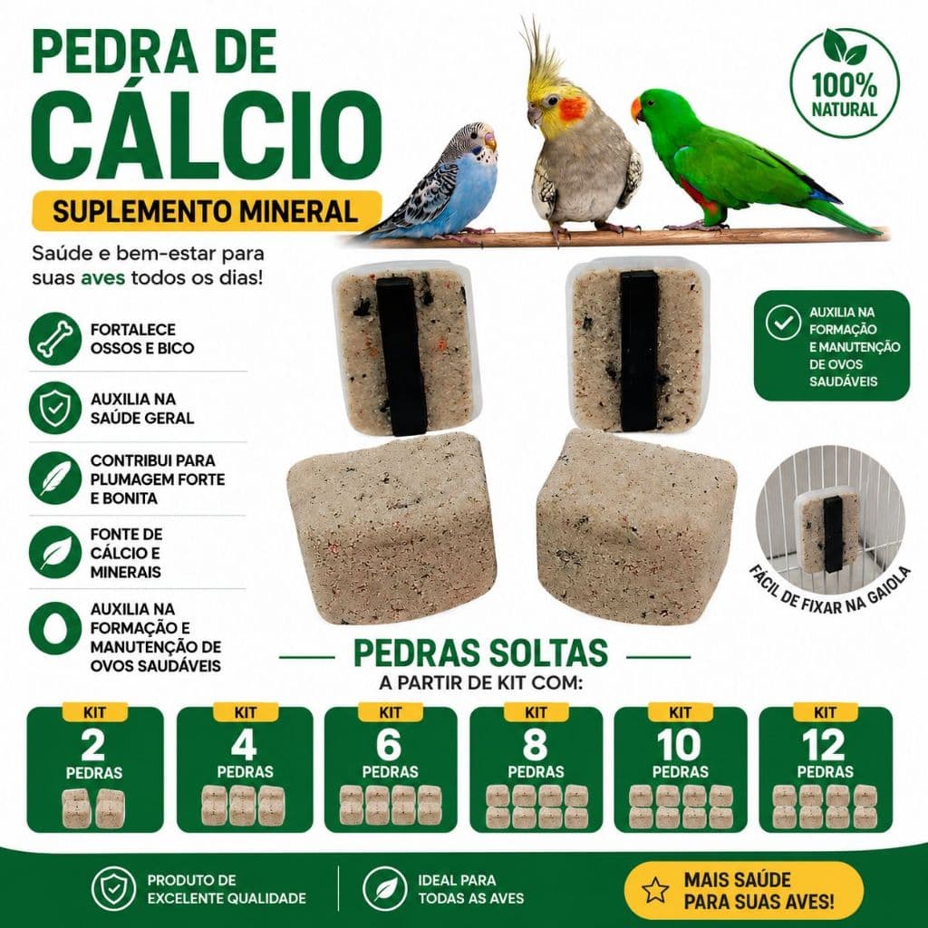Pedras Cálcio Passaros Kit Calopsita Periquito Papagaio Aves Suplemento Mineral Digestão Bico Forte