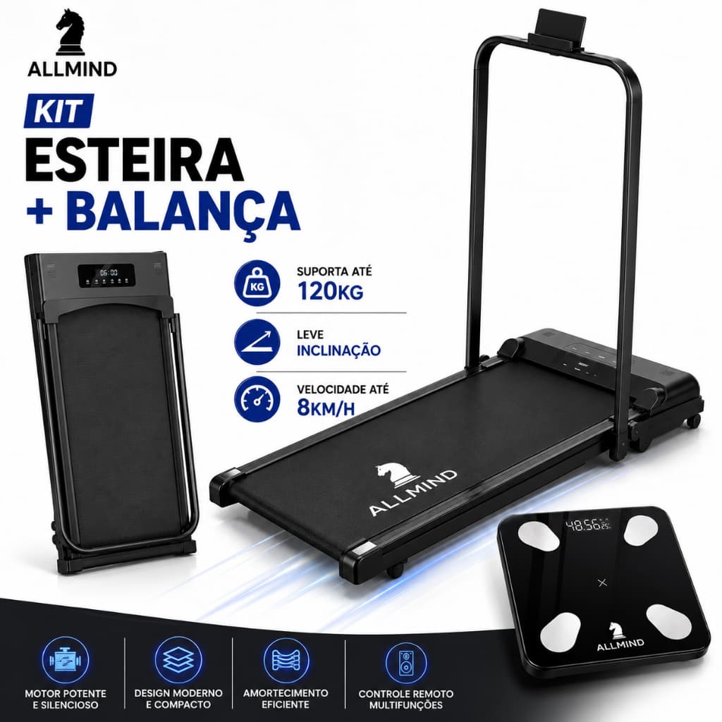 Esteira Ergometrica Elétrica Fitness 120kg 2.0HP Dobrável Portátil Com Suporte Balança E Controle