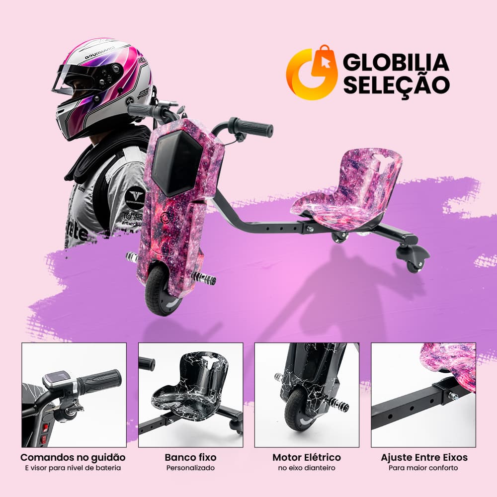 Triciclo Infantil Elétrico Drift  com Bluetooth MP3 com Bandeirinha Alta Potência Três Velocidades Ajustáveis