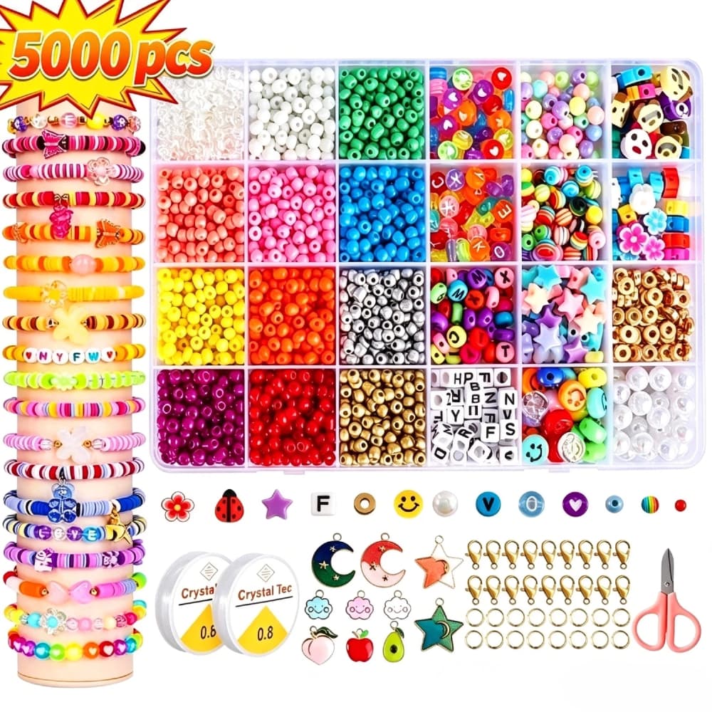 Kit 5000 Miçangas para Fazer Pulseira Infantil Colorida Bijuteria Colar Phone Strap