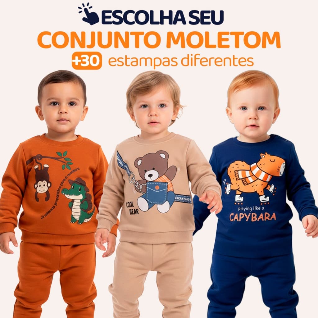 Conjunto Moletom Bebe Menino Escolha Seu Modelo, com Estampas Divertidas e Conforto Infantil Bebê Masculino Inverno l16