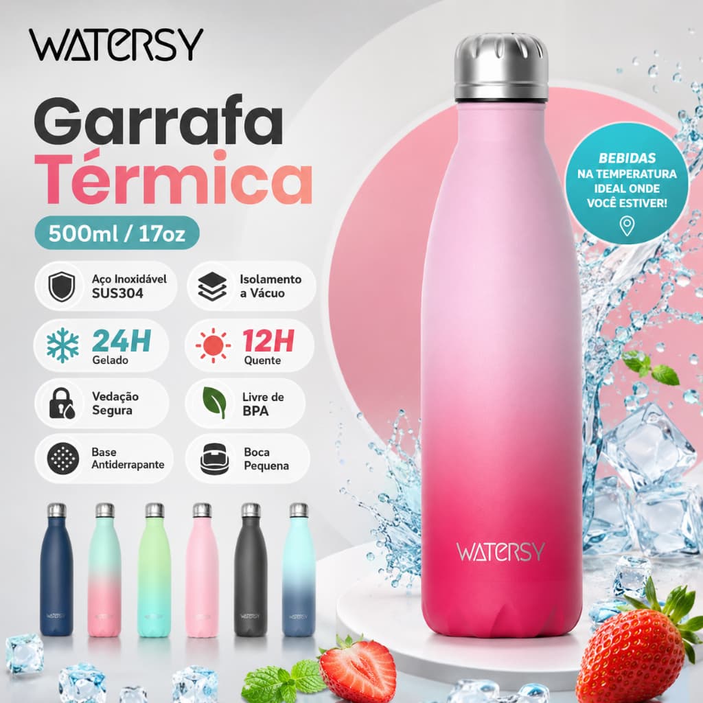 WATERSY Garrafa térmica em aço inoxidável 304 500ml Academia Garrafa térmica Copo de água Aço Inox Garrafa Portátil