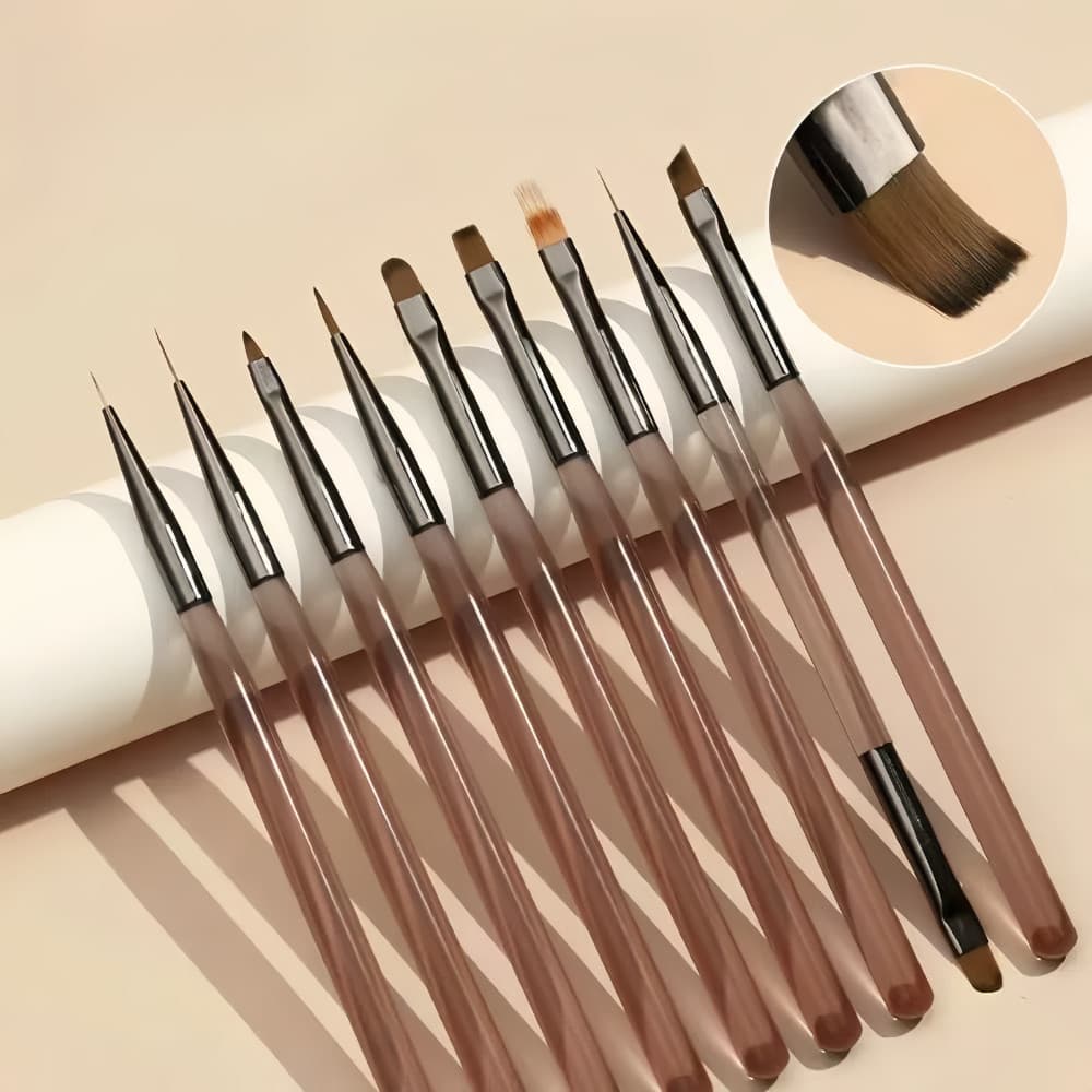 Kit 9 Pincéis Para Arte De Unhas Conjunto De Ferramentas Desenho De Polimento De Gel