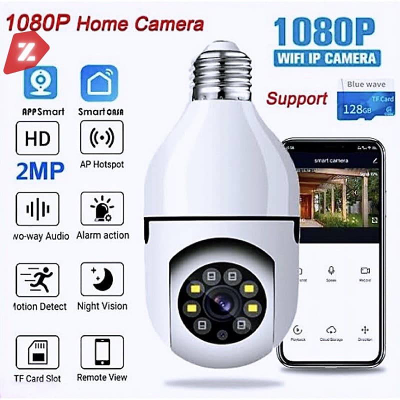 Câmera Segurança Lâmpada Wifi Full HD Sem Fio 360 Icsee/Yoosee Visão Noturna 8177 EKS