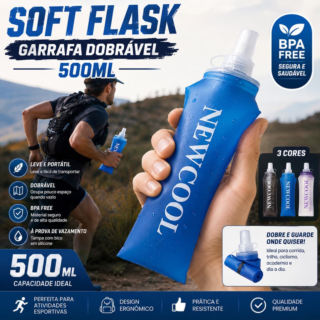 Soft Flask 250ml ou 500ml Garrafa Dobrável para Corrida Academia Bike Trekking