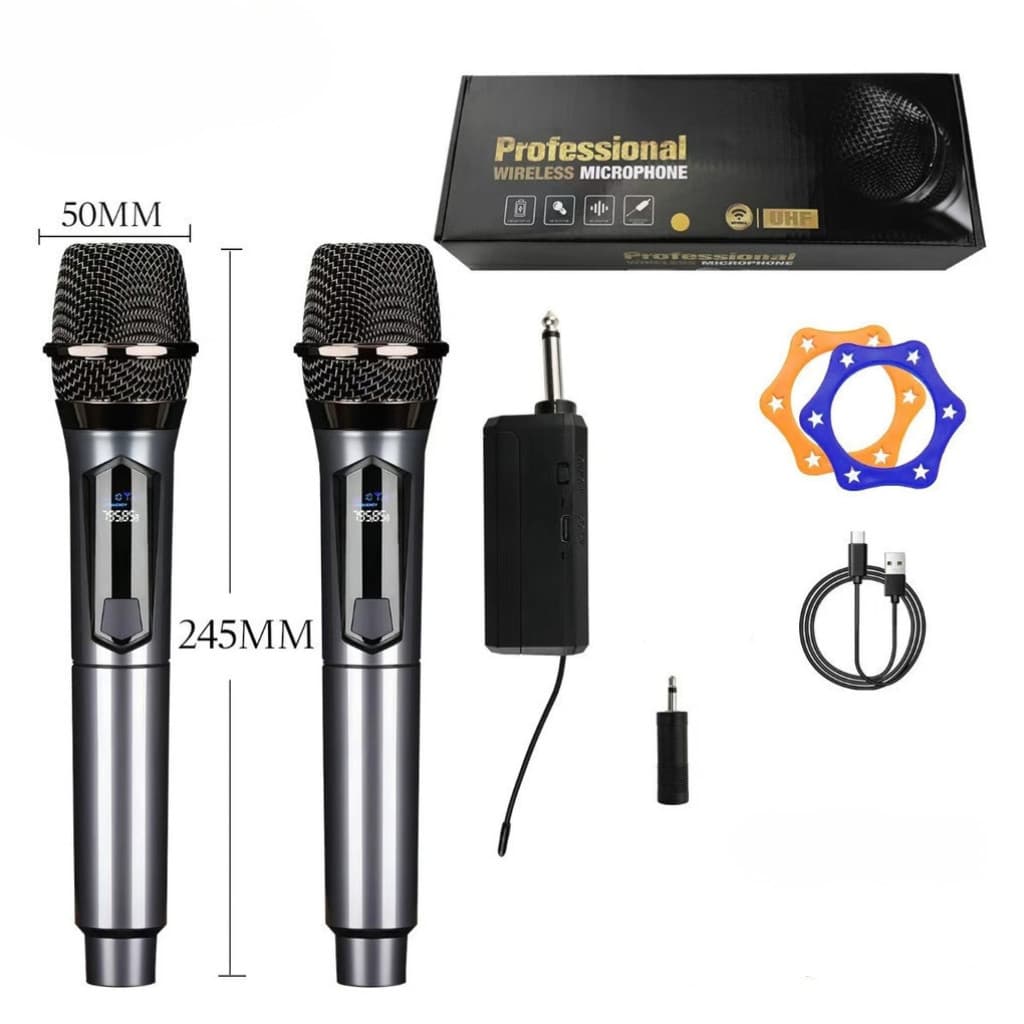 Cunjuto 2 Microfones Sem Fio Profissional UHF Duplo com Receptor – Alcance 50m, Bateria Recarregável  marisa